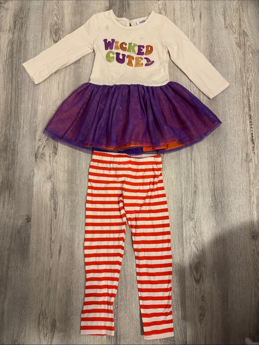 Carter's 'Wicked Cute' Purple Tulle Tunic & Orange Stripe Leggings Set